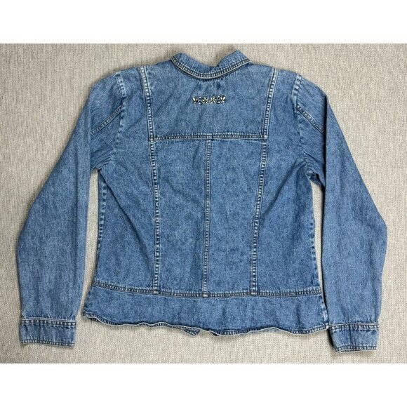 Christopher Banks Womens Blue Denim Jacket Full Zip Embroidered Flowers Medium - Picture 6 of 16